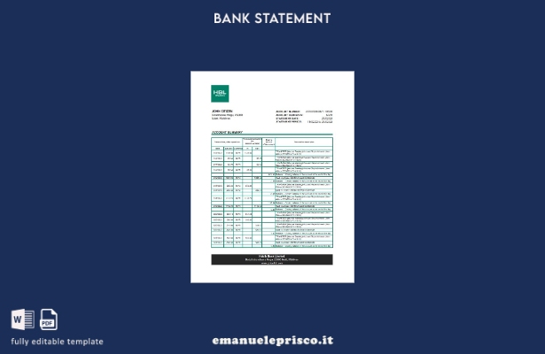 Modello Excel di estratto conto bancario HBL delle Maldive in stile verificato